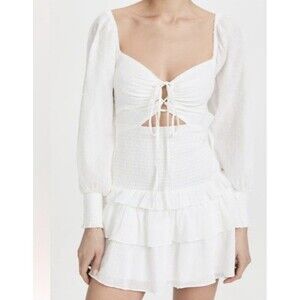 ASTR The Label Marietta Mini Dress Size Large White Smocked Ruffle Romantic Boho